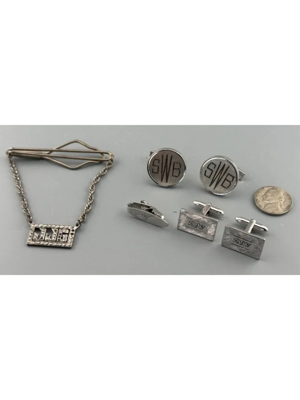 Vintage Cufflinks Sterling & Silver Tone Tie Bar Links Lot Tested Mixed Metal